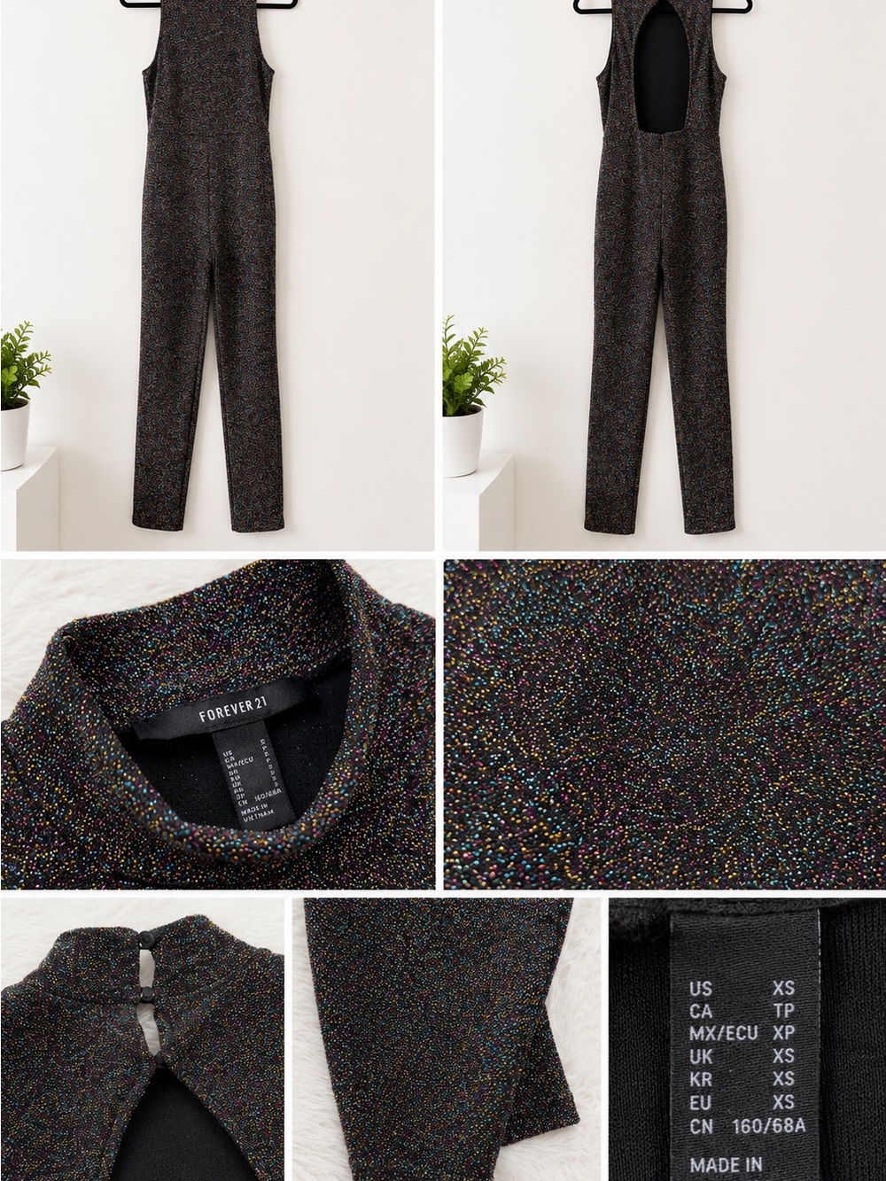 Forever 21 Black Glitter Multi-Color Open-Back Jumpsuit